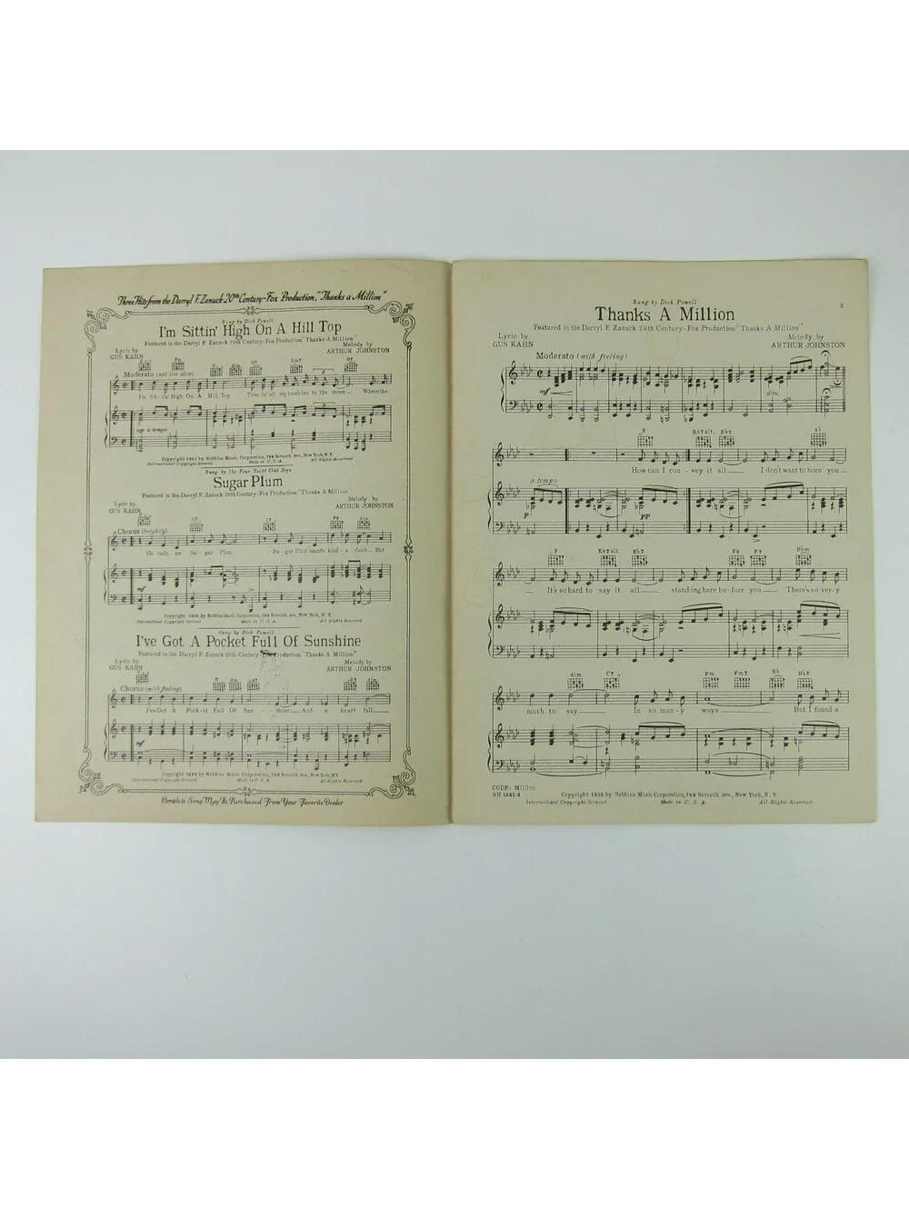 Sheet Music Thanks A Million Dick Powell Fred Allen Paul Whiteman Vintage 1935